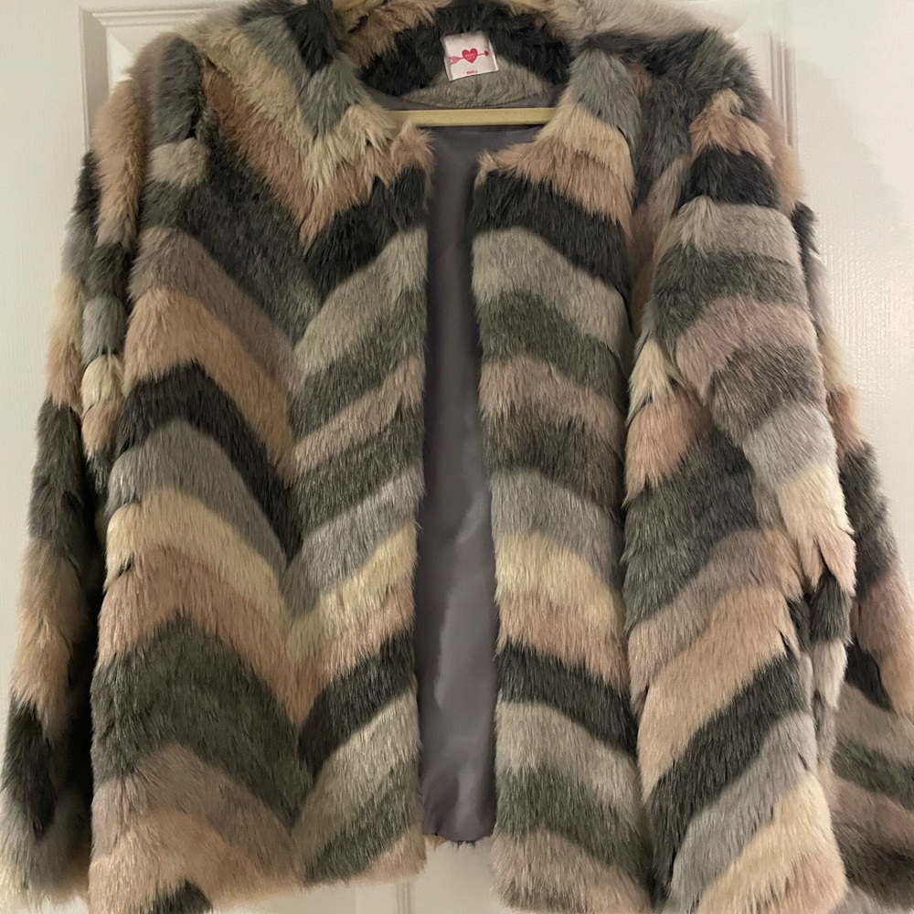 Buddy Love Chevron Pastel Faux Fur Coat